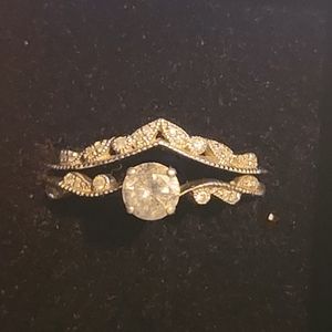 Salt and pepper diamond engagement/wedding ring set
